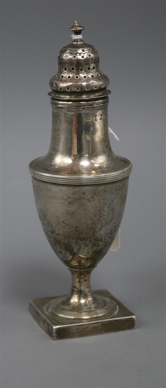 A George III silver sugar caster, marks rubbed, 17cm.